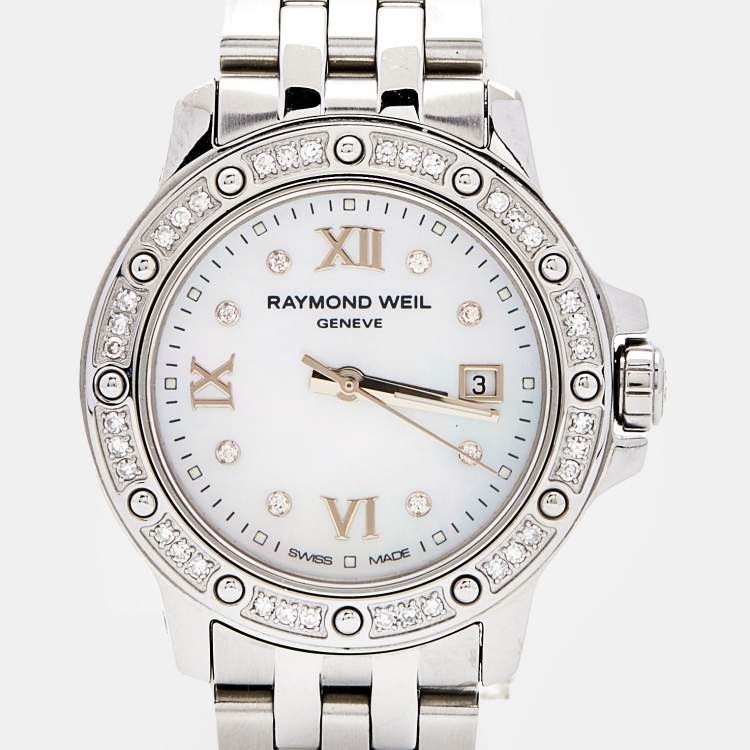 Pre Owned Raymond Weil Mother of Pearl Diamond Stainless Steel Tango 5399-STS-00995 Women's Wristwatch 28MM