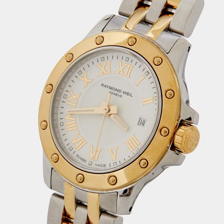 Pre Owned Raymond Weil White Two Tone Stainless Tango 5399 Women's Wristwatch 28 mm