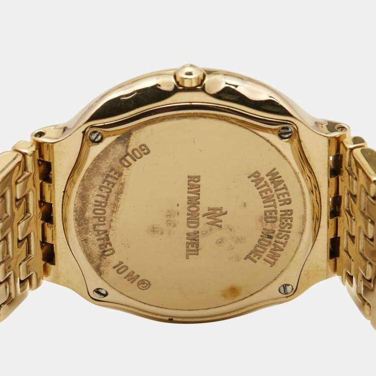 Pre Owned Raymond Weil Mother Of Pearl Crystal Embellished Gold Plated 4802 Women's Wristwatch 33 mm