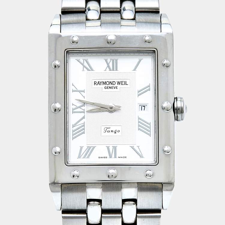 Pre Owned Raymond Weil Silver Stainless Steel Tango 5381-ST-00658 Unisex Wristwatch 28 mm 