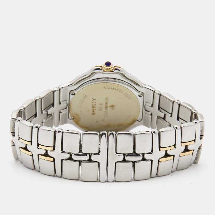 Pre Owned Raymond Weil Black Gold Plated Stainless Steel Parsifal 9190 Women Watch 35 mm