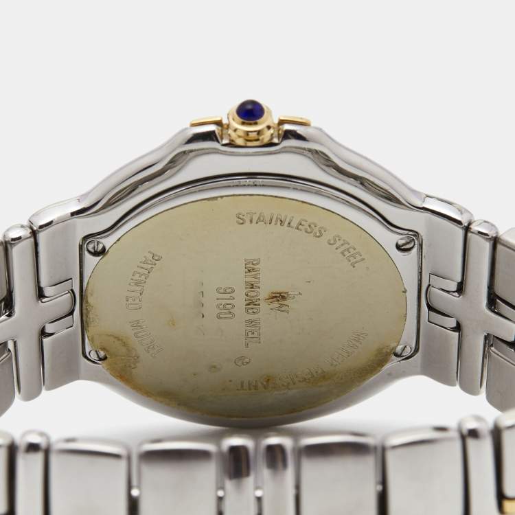 Pre Owned Raymond Weil Black Gold Plated Stainless Steel Parsifal 9190 Women Watch 35 mm