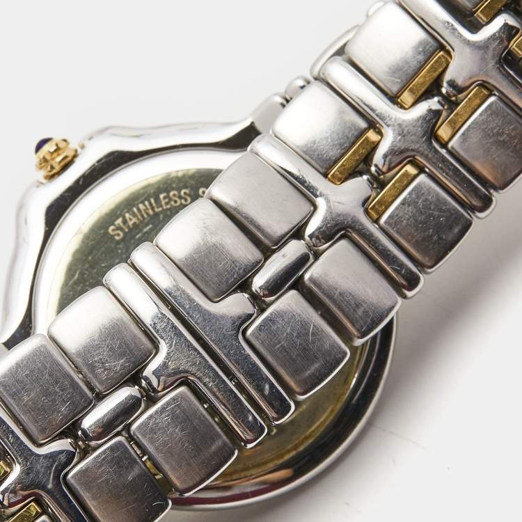 Pre Owned Raymond Weil Black Gold Plated Stainless Steel Parsifal 9190 Women Watch 35 mm