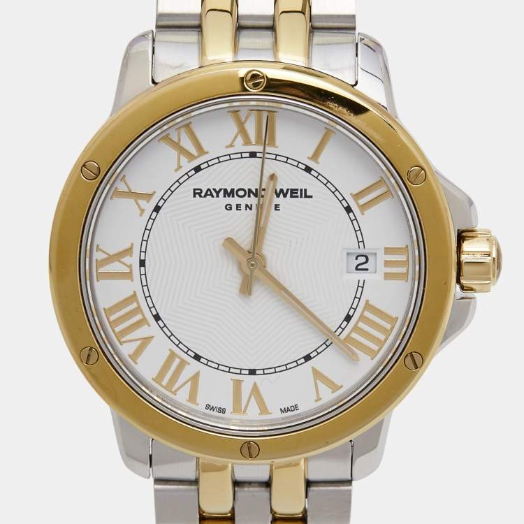 Pre Owned Raymond Weil White Two-Tone Stainless Steel Tango 5391-STP-00308 Women's Wristwatch 28 mm