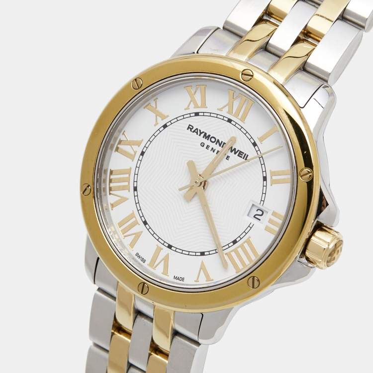 Pre Owned Raymond Weil White Two-Tone Stainless Steel Tango 5391-STP-00308 Women's Wristwatch 28 mm