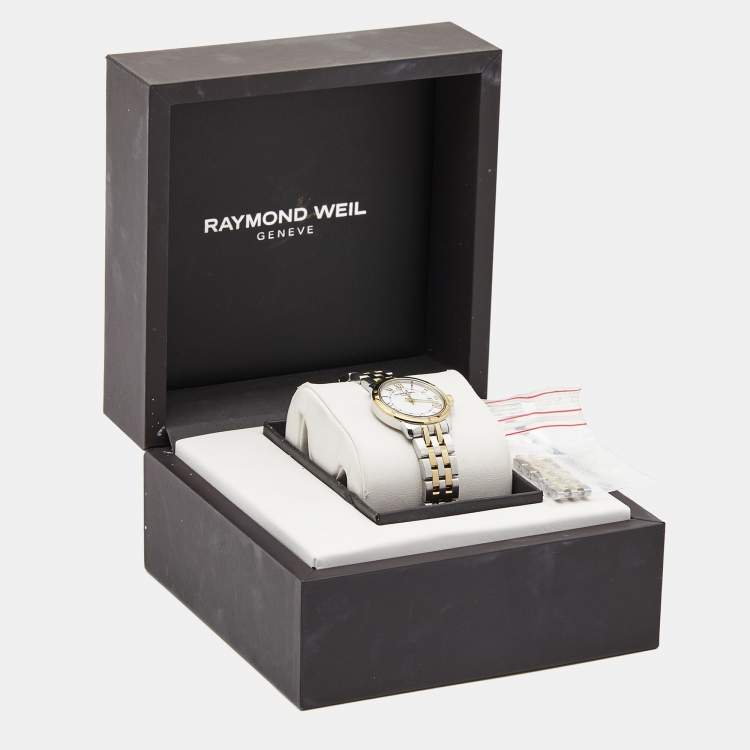 Pre Owned Raymond Weil White Two-Tone Stainless Steel Tango 5391-STP-00308 Women's Wristwatch 28 mm