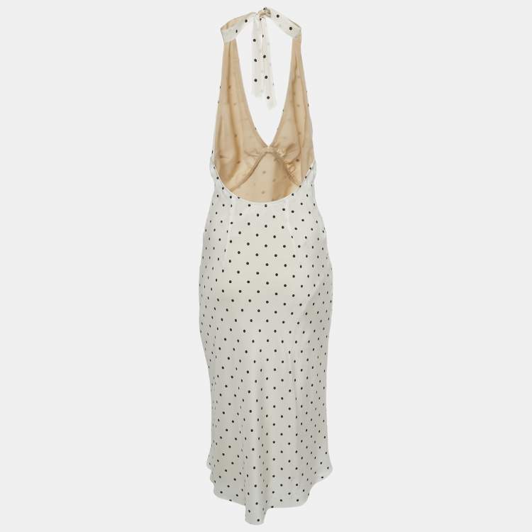 مملوكة مسبقًا Réalisation Par White Polka Dot Silk Tie Up Halter Neck Dress S