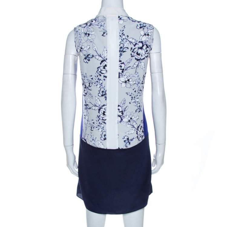 Pre Owned Rebecca Taylor Bicolor Floral Print Silk Tunic Dress S