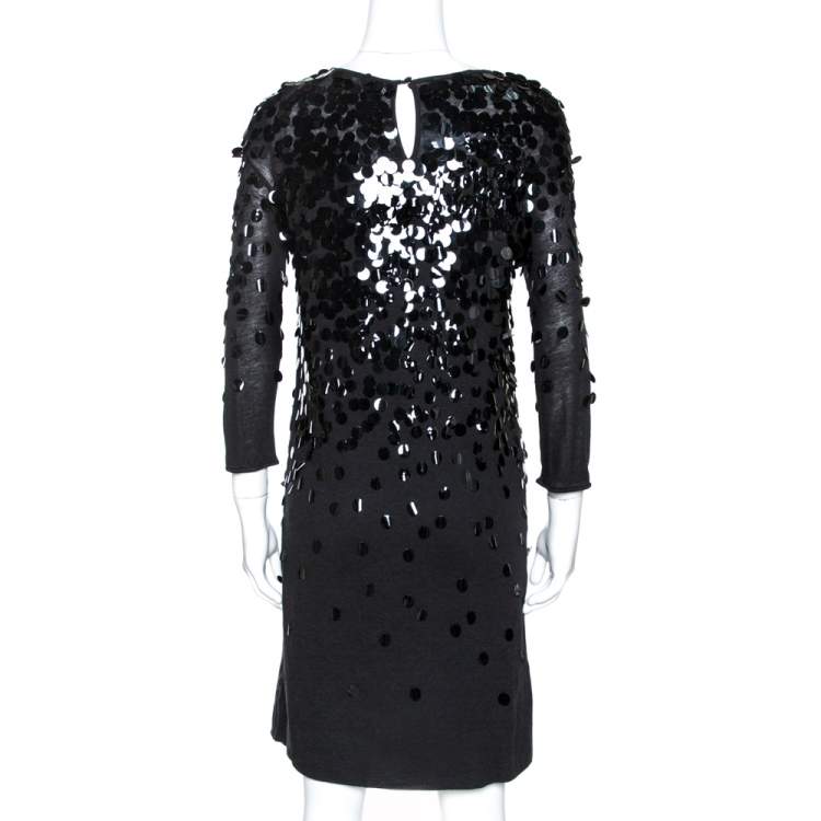 Pre Owned Rebecca Taylor Black Knit Sequin Embellished Mini Dress L