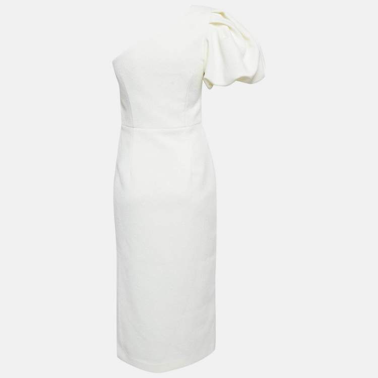 Pre Owned Rebecca Vallance Textured Crepe One-Shoulder Midi Dress S