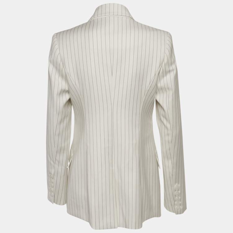Pre Owned  Rebecca Vallance White Pinstriped Twill Double Breasted Blazer M