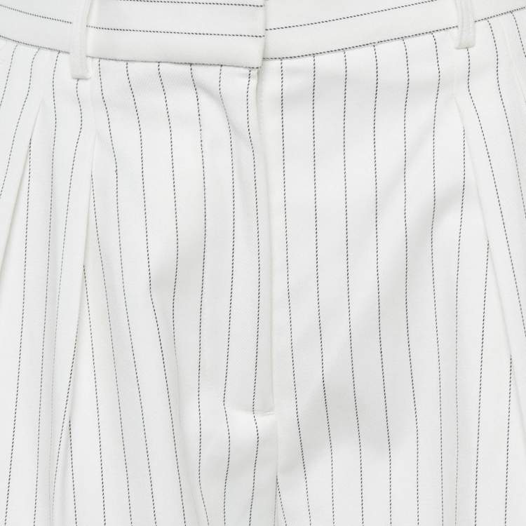 Pre Owned Rebecca Vallance White Pinstriped Crepe Shorts S
