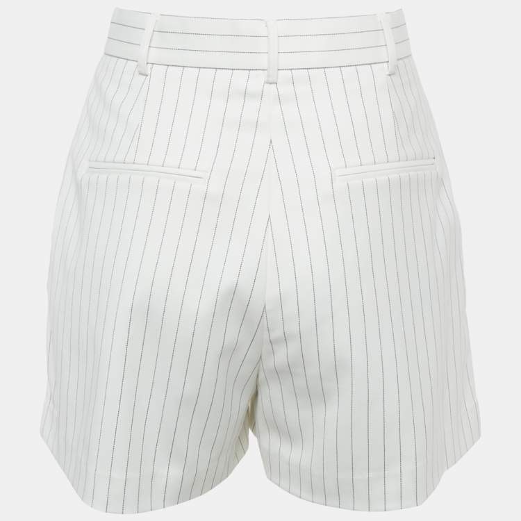 Pre Owned Rebecca Vallance White Pinstriped Crepe Shorts S