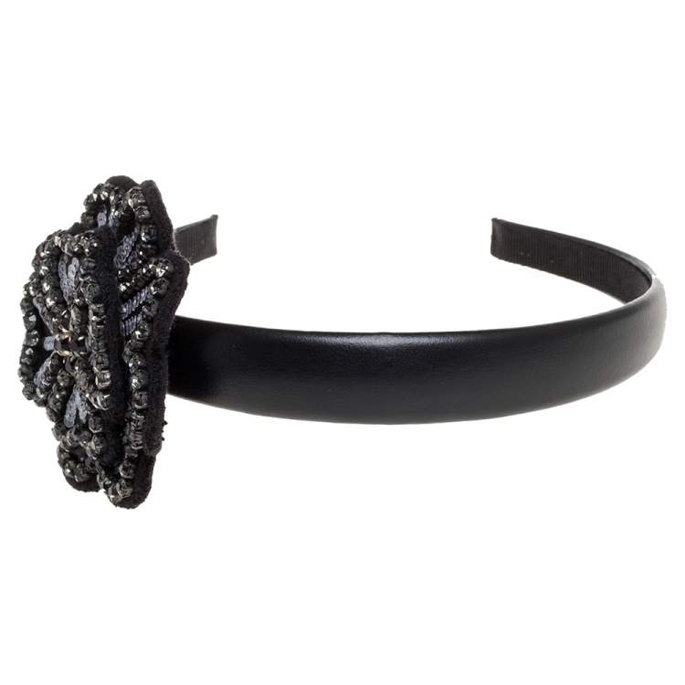 RED Valentino Black Leather Floral Detail Head Band RED Valentino | TLC