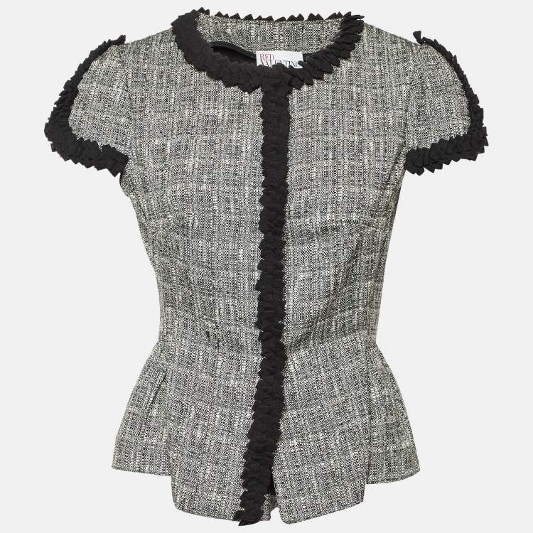 Pre Owned RED Valentino Monochrome Tweed Ruffle Trim Jacket M