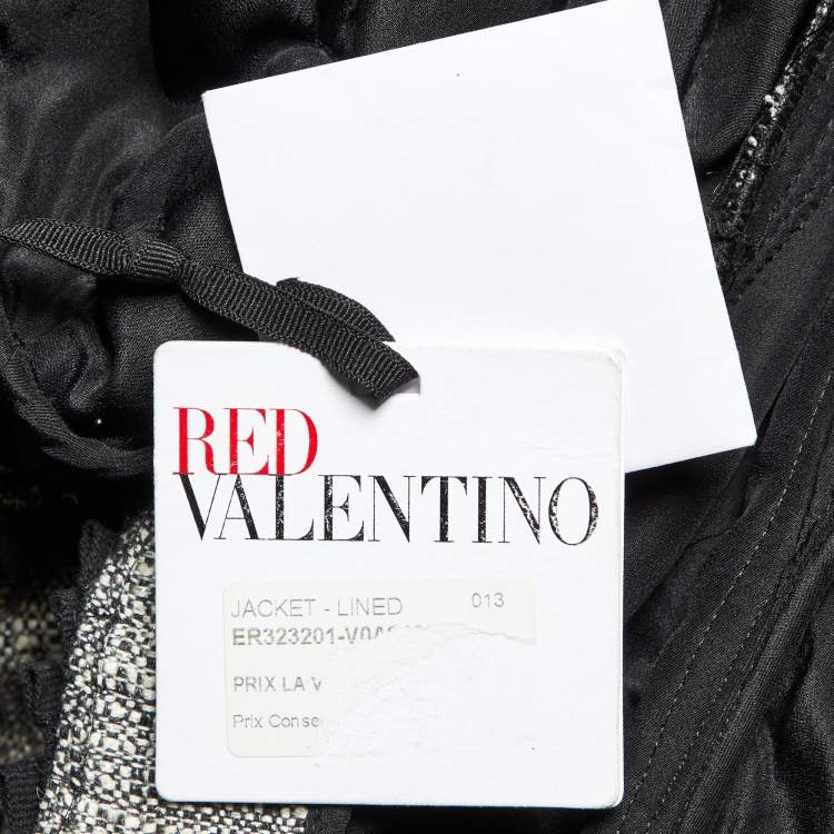 Pre Owned RED Valentino Monochrome Tweed Ruffle Trim Jacket M