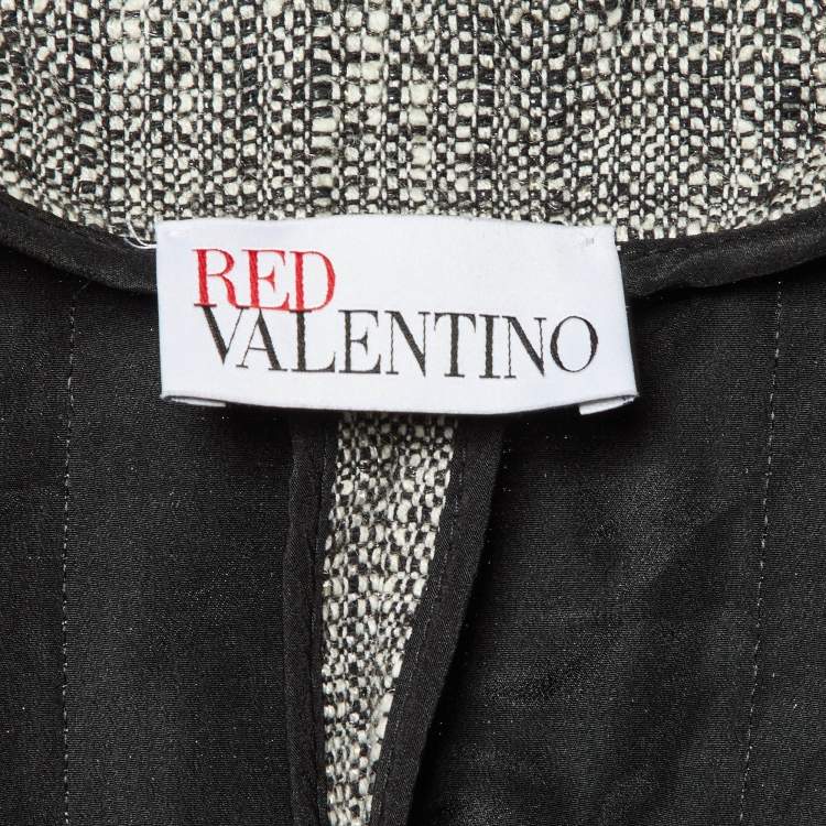 Pre Owned RED Valentino Monochrome Tweed Ruffle Trim Jacket M