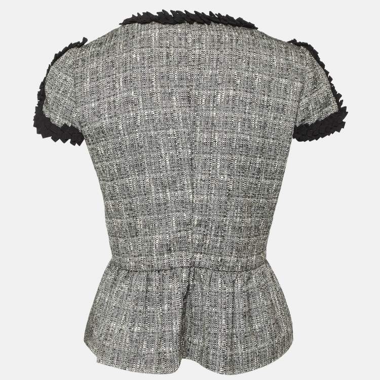 Pre Owned RED Valentino Monochrome Tweed Ruffle Trim Jacket M