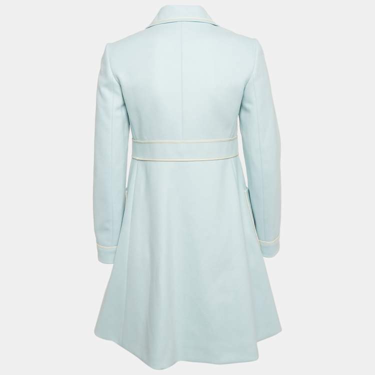 Pre Owned RED Valentino Blue Wool Felt Belted Mid-Length Coat S