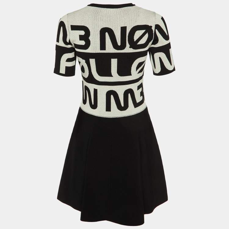 Pre Owned RED Valentino  Black/White Follow Me Intarsia Knit Mini Dress S