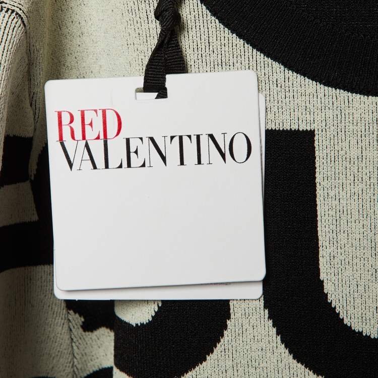 Pre Owned RED Valentino  Black/White Follow Me Intarsia Knit Mini Dress S
