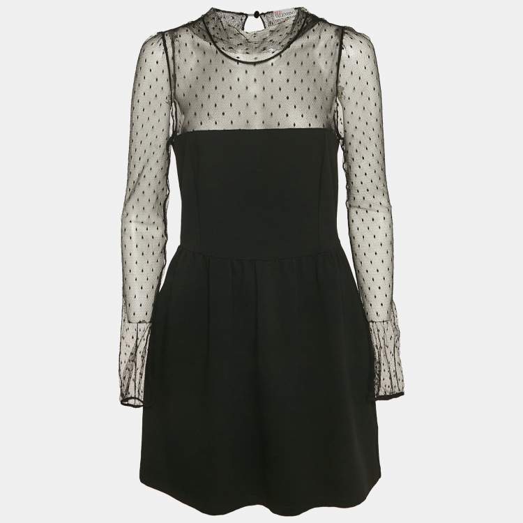 Pre Owned RED Valentino Black Knit and Tulle Long Sleeve Mini Dress XL