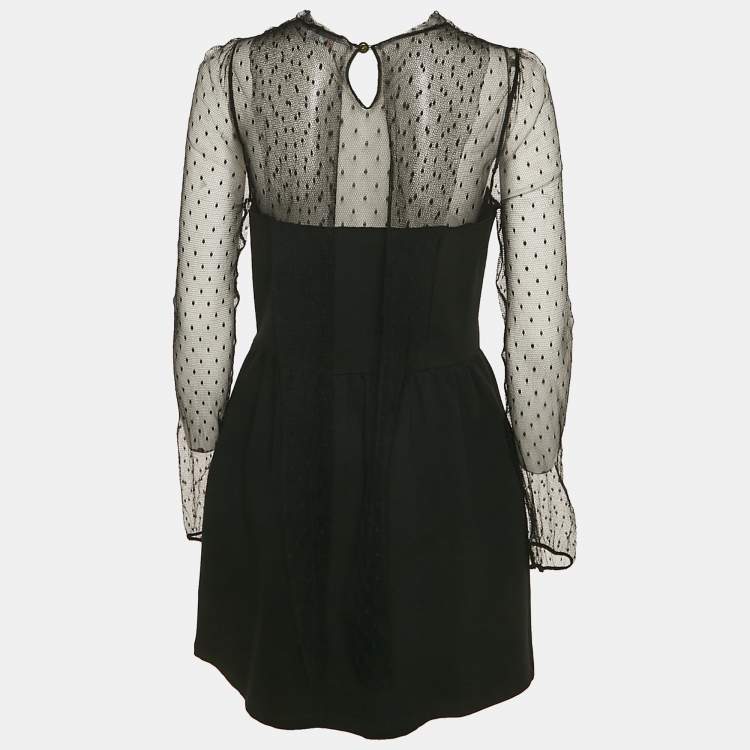 Pre Owned RED Valentino Black Knit and Tulle Long Sleeve Mini Dress XL