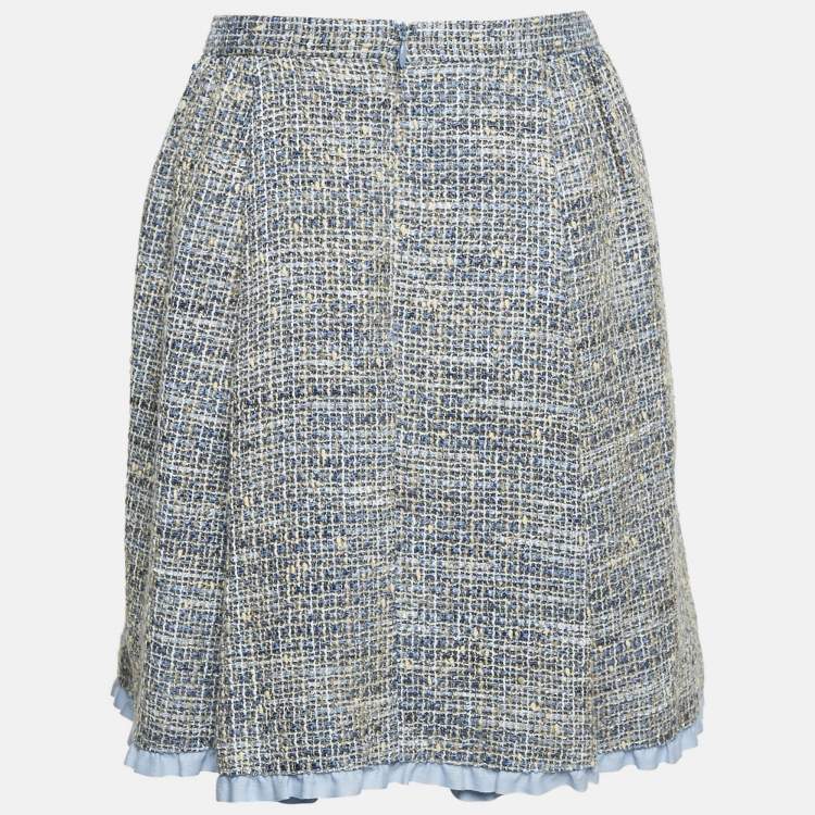 Pre Owned RED Valentino Blue Tweed Ruffled Mini Skirt L