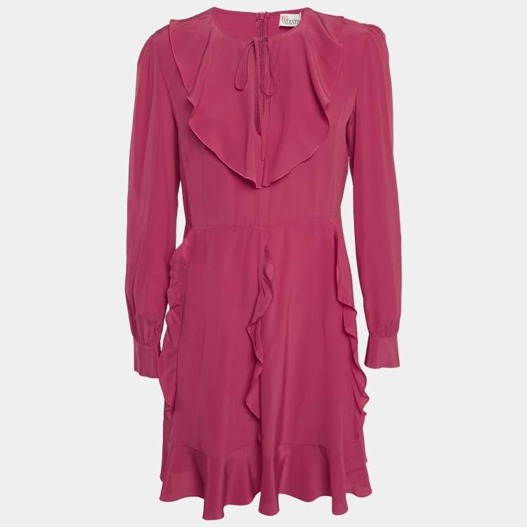 Pre Owned RED Valentino Pink Silk Ruffled Mini Dress M