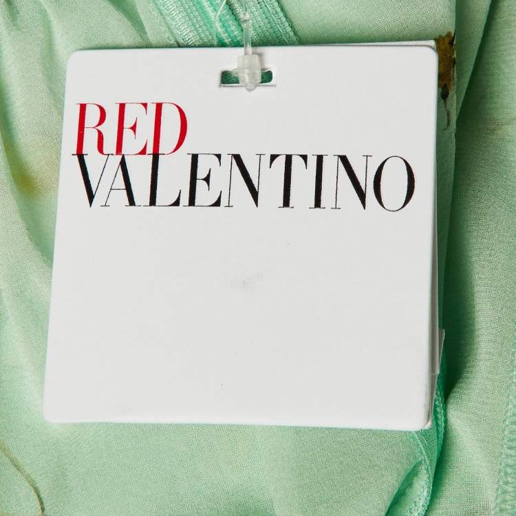 Pre Owned RED Valentino Green Floral Cherry Print Silk Mini Dress S