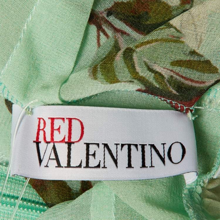 Pre Owned RED Valentino Green Floral Cherry Print Silk Mini Dress S