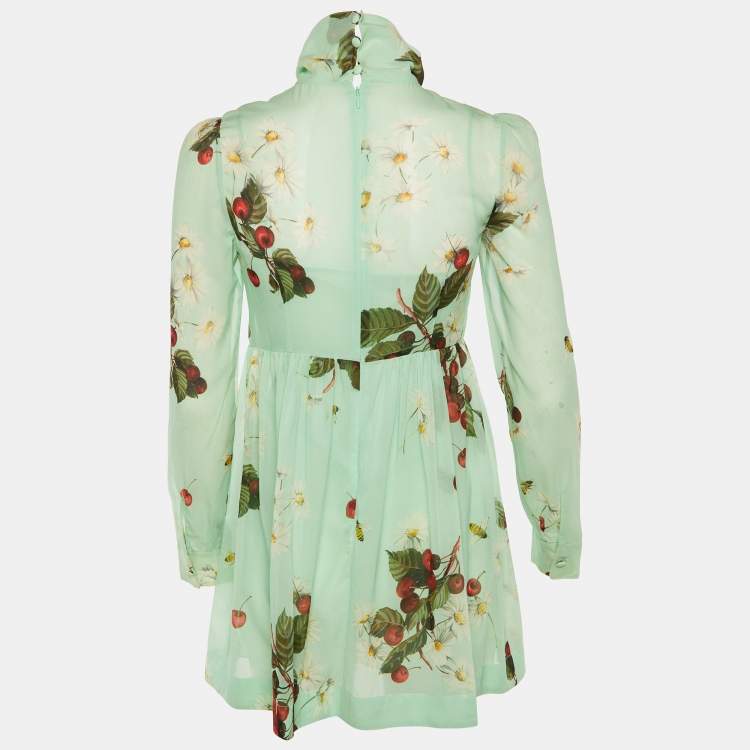 Pre Owned RED Valentino Green Floral Cherry Print Silk Mini Dress S
