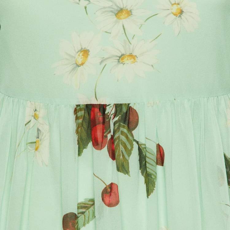 Pre Owned RED Valentino Green Floral Cherry Print Silk Mini Dress S