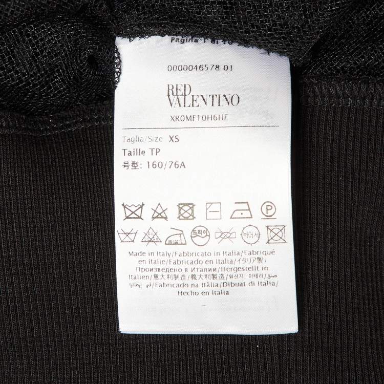 Pre Owned RED Valentino Black Pointelle Tulle & Taffeta Ruffled Top XS