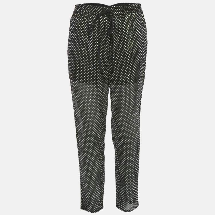 Pre Owned RED Valentino Black Sheer Silk Sequin Drawstring Pants M 