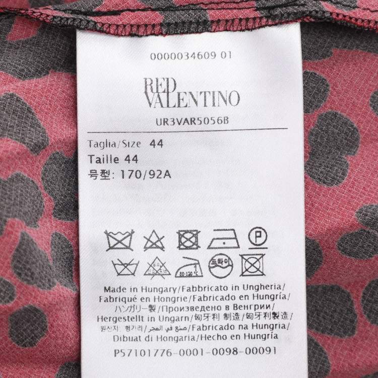 Pre Owned RED Valentino Red Animal Print Stretch Crepe and Lace Long Sleeve Top Dress M