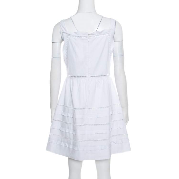 Pre Owned RED Valentino White Ladder Lace Insert Sleeveless Mini Dress M