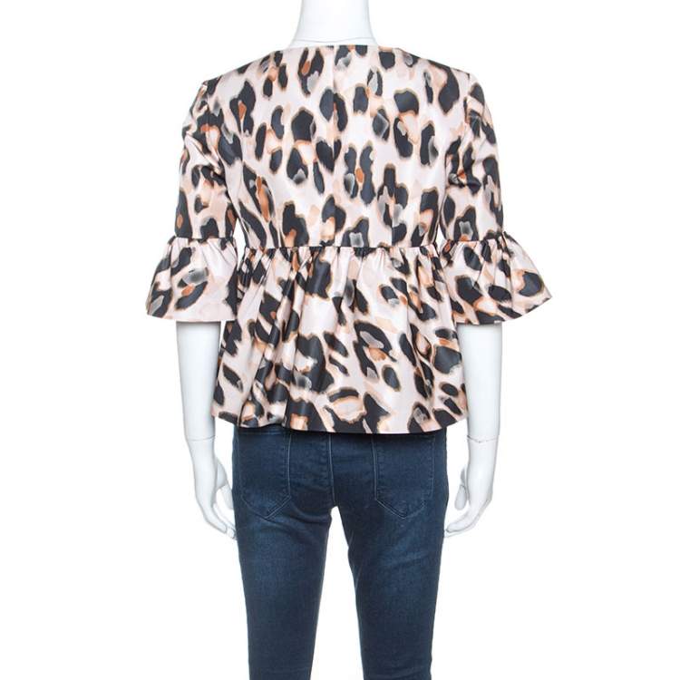 Pre Owned Red Valentino Beige Leopard Print Taffeta Jacket M