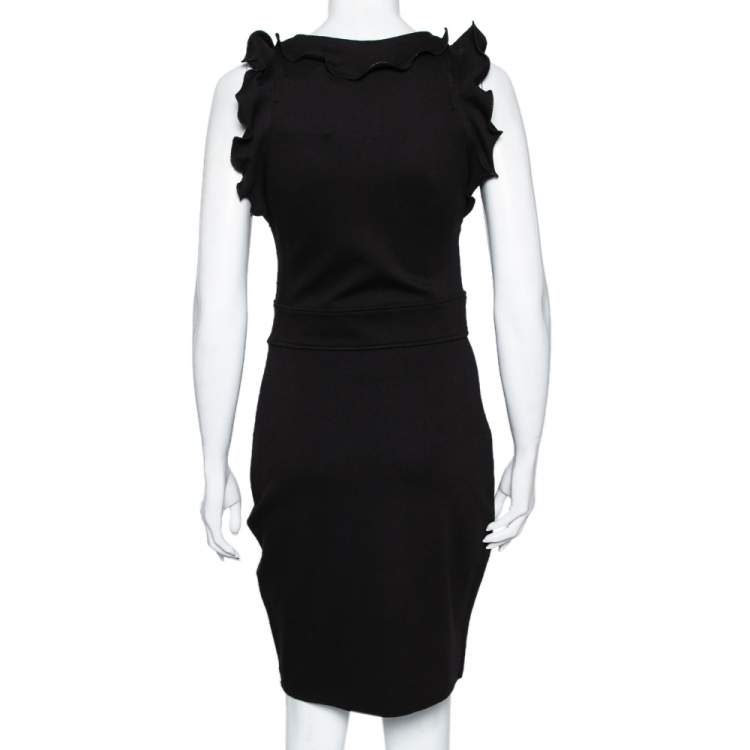 Pre Owned RED Valentino Black Knit Bow Detail Ruffle Trimmed Dress L
