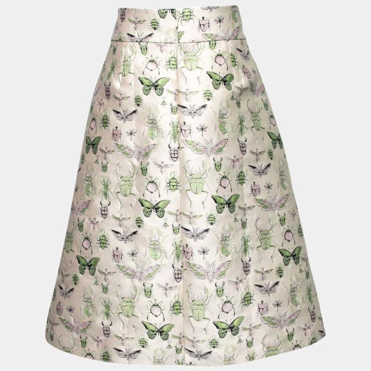 Pre Owned RED Valentino Cream Insect Lurex Jacquard Knee Length Skirt L