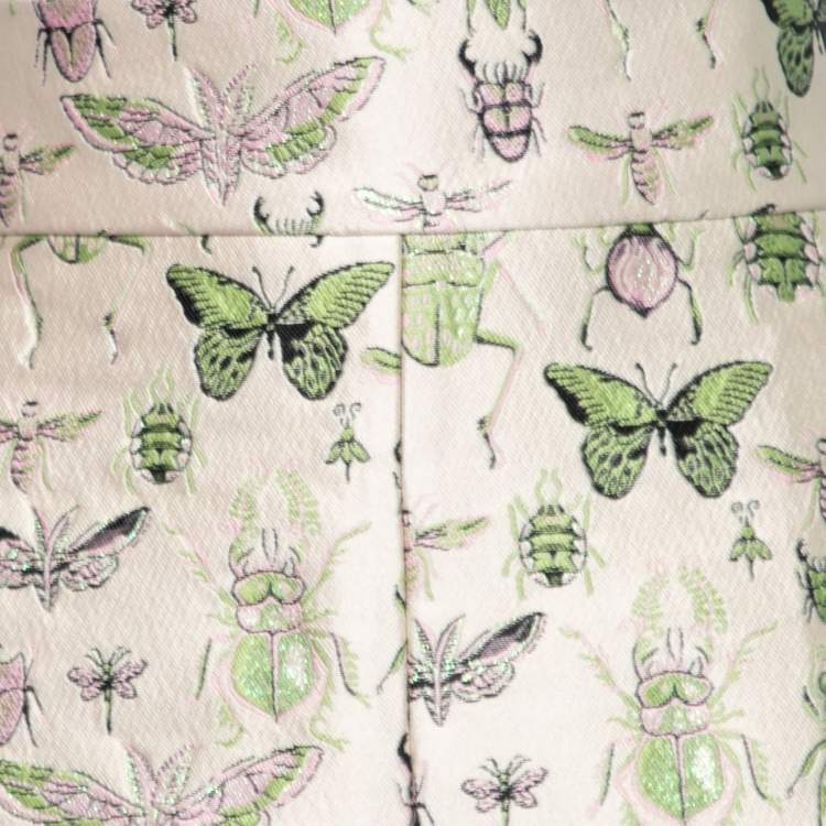 Pre Owned RED Valentino Cream Insect Lurex Jacquard Knee Length Skirt L
