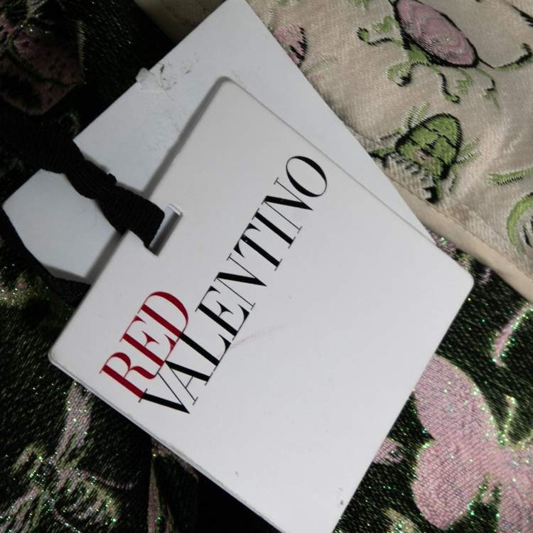 Pre Owned RED Valentino Cream Insect Lurex Jacquard Knee Length Skirt L
