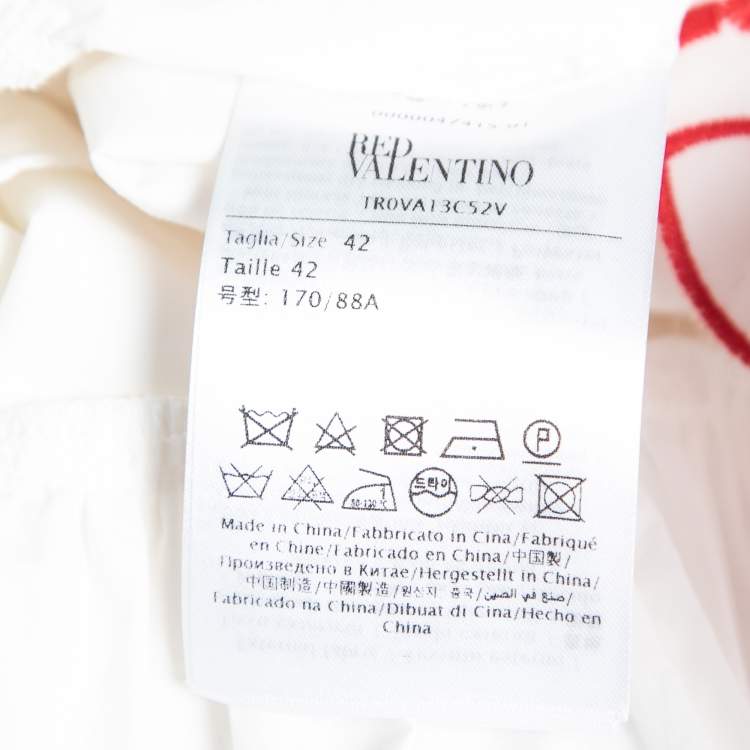 Pre Owned RED Valentino White and Red Cotton Embroidered Peter Pan Collar Dress M
