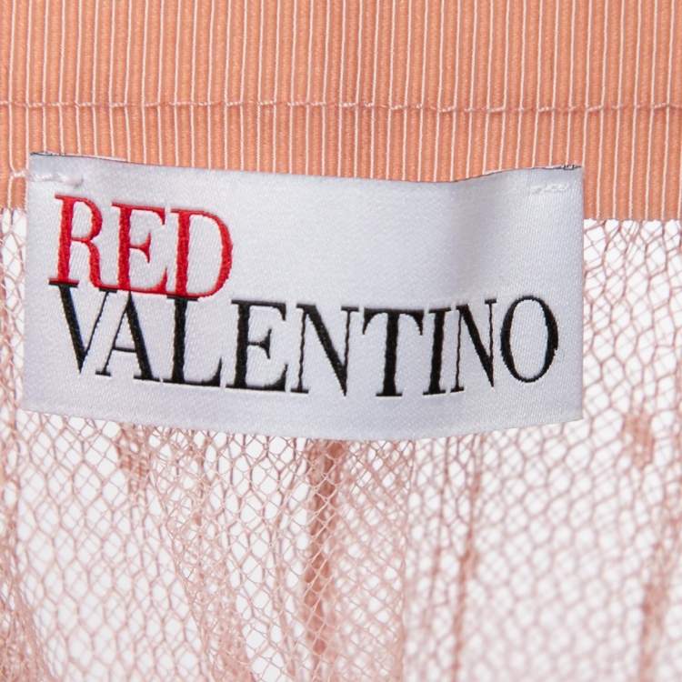 Pre Owned RED Valentino Light Pink Polka-Dot Pleated Tulle Midi Skirt M