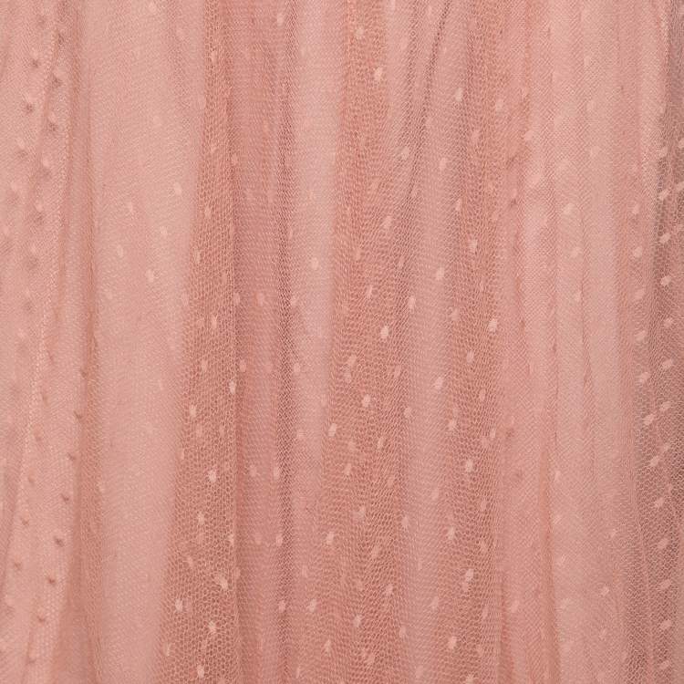 Pre Owned RED Valentino Light Pink Polka-Dot Pleated Tulle Midi Skirt M