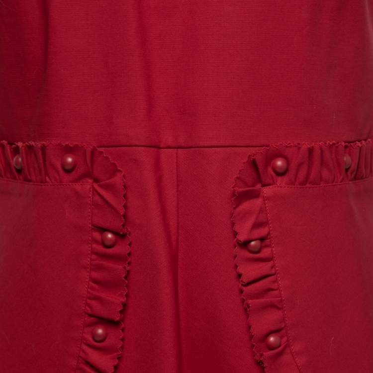 Pre Owned RED Valentino Red Cotton Sleeveless Flared Mini Dress L