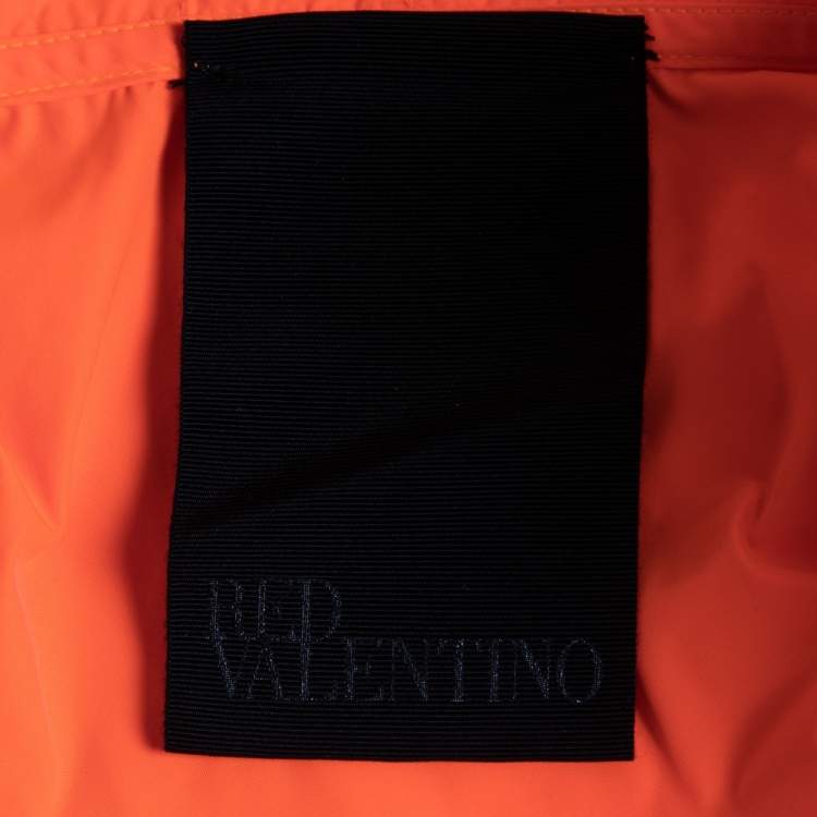 Pre Owned RED Valentino The Black Tag Neon Orange Taffeta Zip Front Hooded Coat S