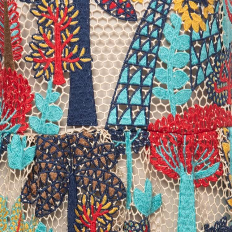 Pre Owned RED Valentino Multicolor Open Lace Embroidered Maxi Dress M