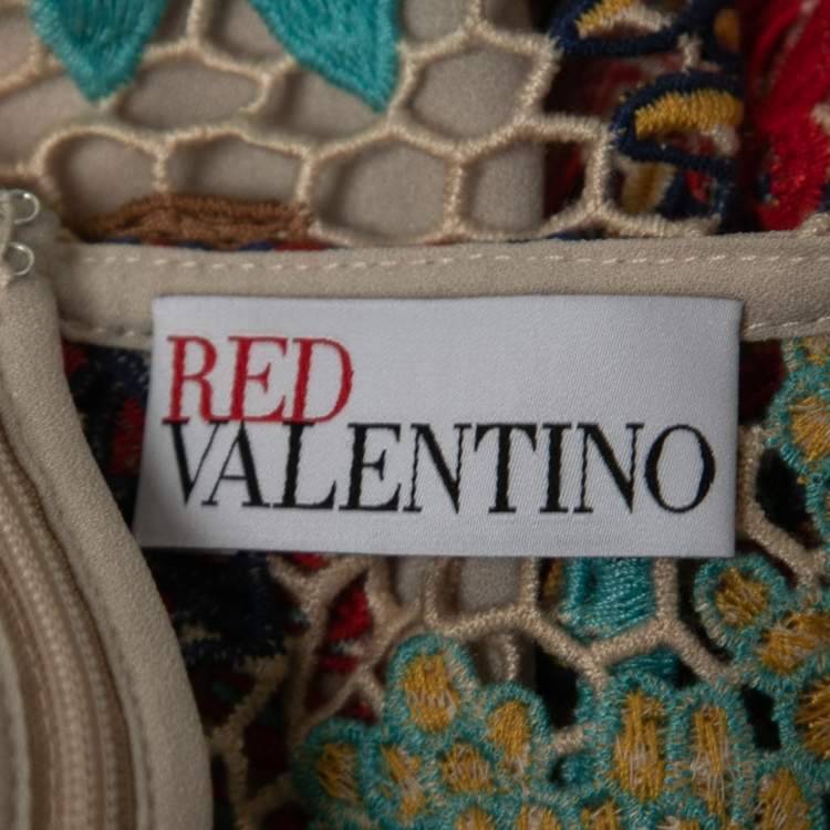 Pre Owned RED Valentino Multicolor Open Lace Embroidered Maxi Dress M