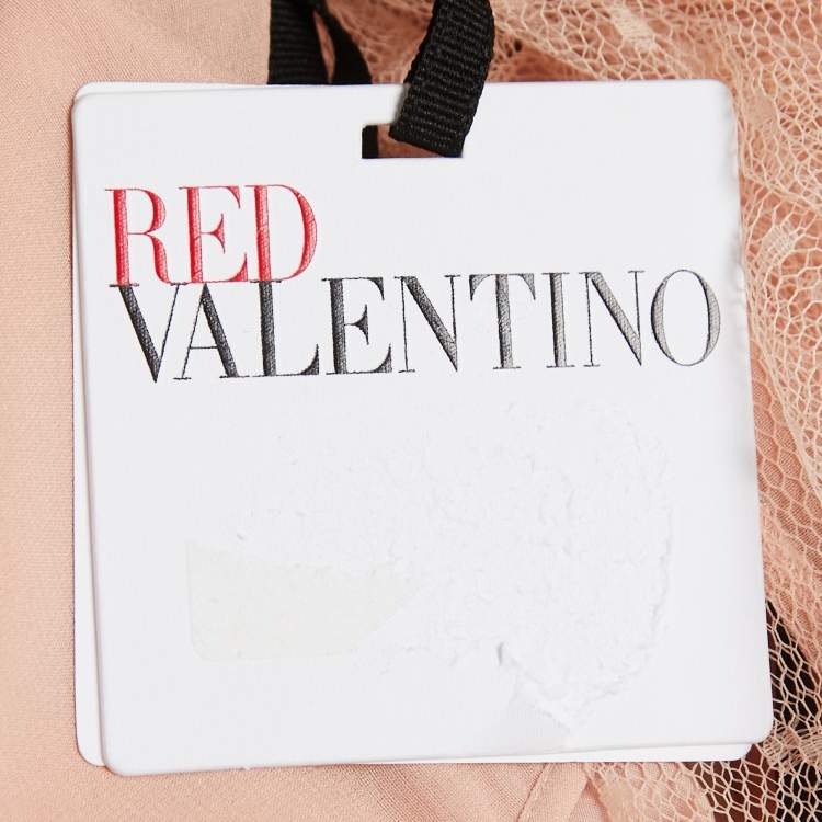 Pre Owned RED Valentino Pink Silk & Lace Short Sleeve Mini Dress L